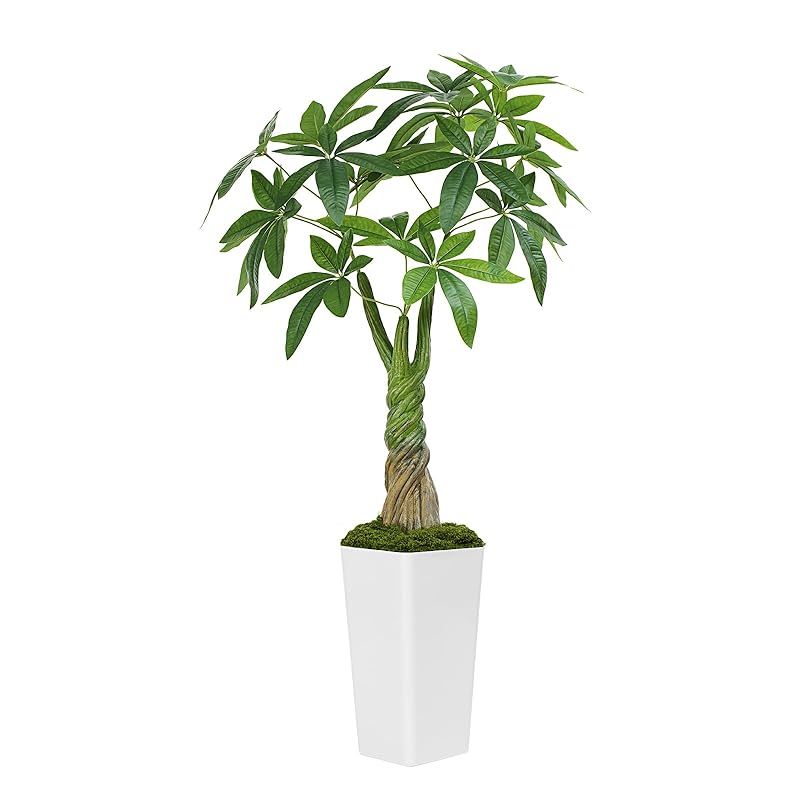 Keeplush パキラ 多幸の木 高さ120cm フェイクグリーン 大型 観葉植物 フェイク 18本枝葉 光触媒 空気清浄 消臭 抗菌 白色 鉢付き 室内用 おしゃれ インテリア 観葉植物 玄関 リビング オフィス プレゼントに