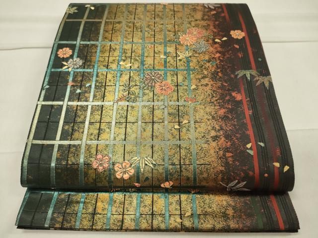 平和屋着物○訪問着 色紙花文 黒地 金彩 正絹 逸品 AAAX0063np