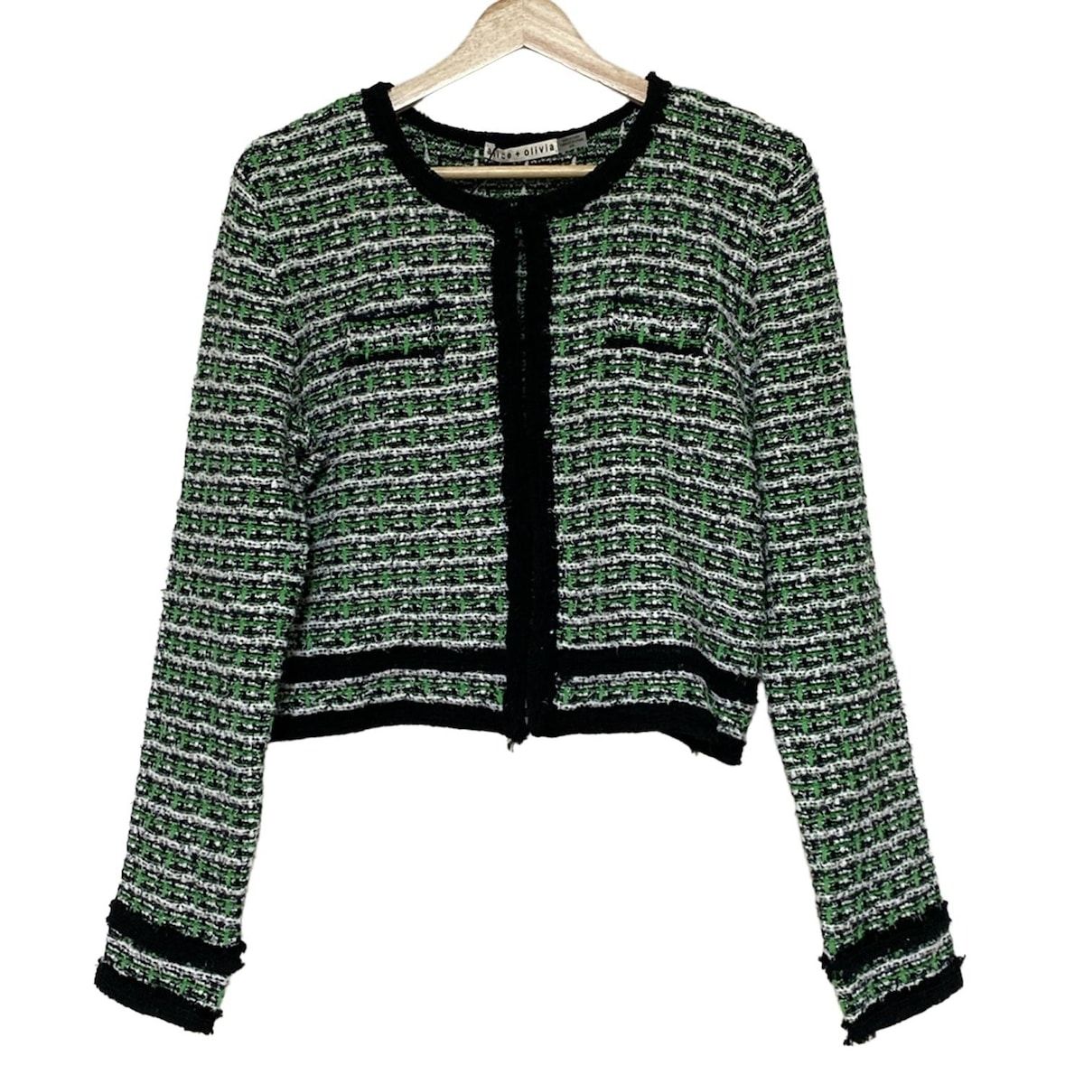 Alice+Olivia - alice+olivia(アリスオリビア) カーディガン サイズM レディース - 白×レッド×黒 長袖/ビーズ ウール、エラスタン alice+olivia(アリスオリビア) カーディガン サイズM レディース