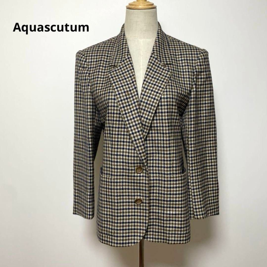 Aquascutum アクアスキュータム チェック柄 テーラードジャケット 絹混 