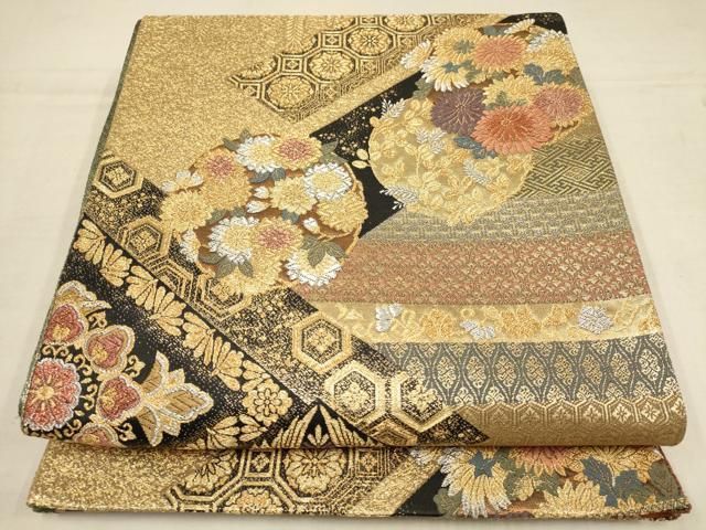 平和屋着物▽六通柄袋帯 花鳥丸文 金銀糸 正絹 逸品 AAAY5187wj