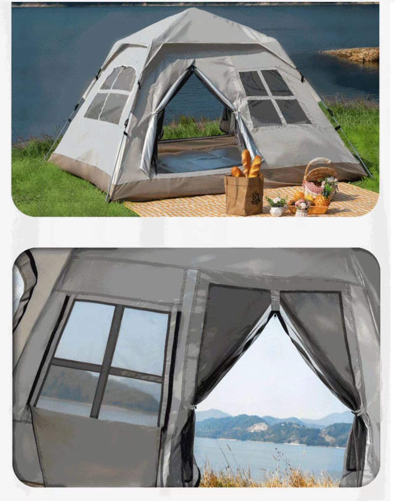 KingCampロッジテントTCキャビンテントロッジ型4-5人用煙突穴付き2つ