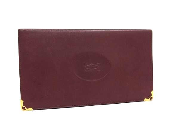 極美品　カルティエ 長財布 2つ折り マストライン ボルドー 小銭入れ付き MAILLON DE CARTIER カルティエ 二つ折り長札入れ マストドゥ