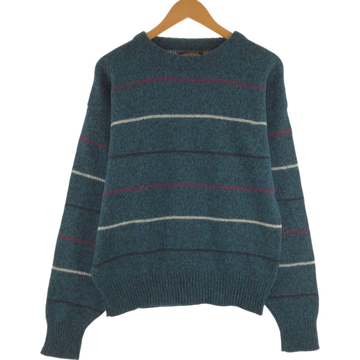 古着 80~90年代 エディーバウアー Eddie Bauer 黒タグ カラーネップ ボーダー柄 ウールニットセーター USA製 メンズM相当/eaa413620