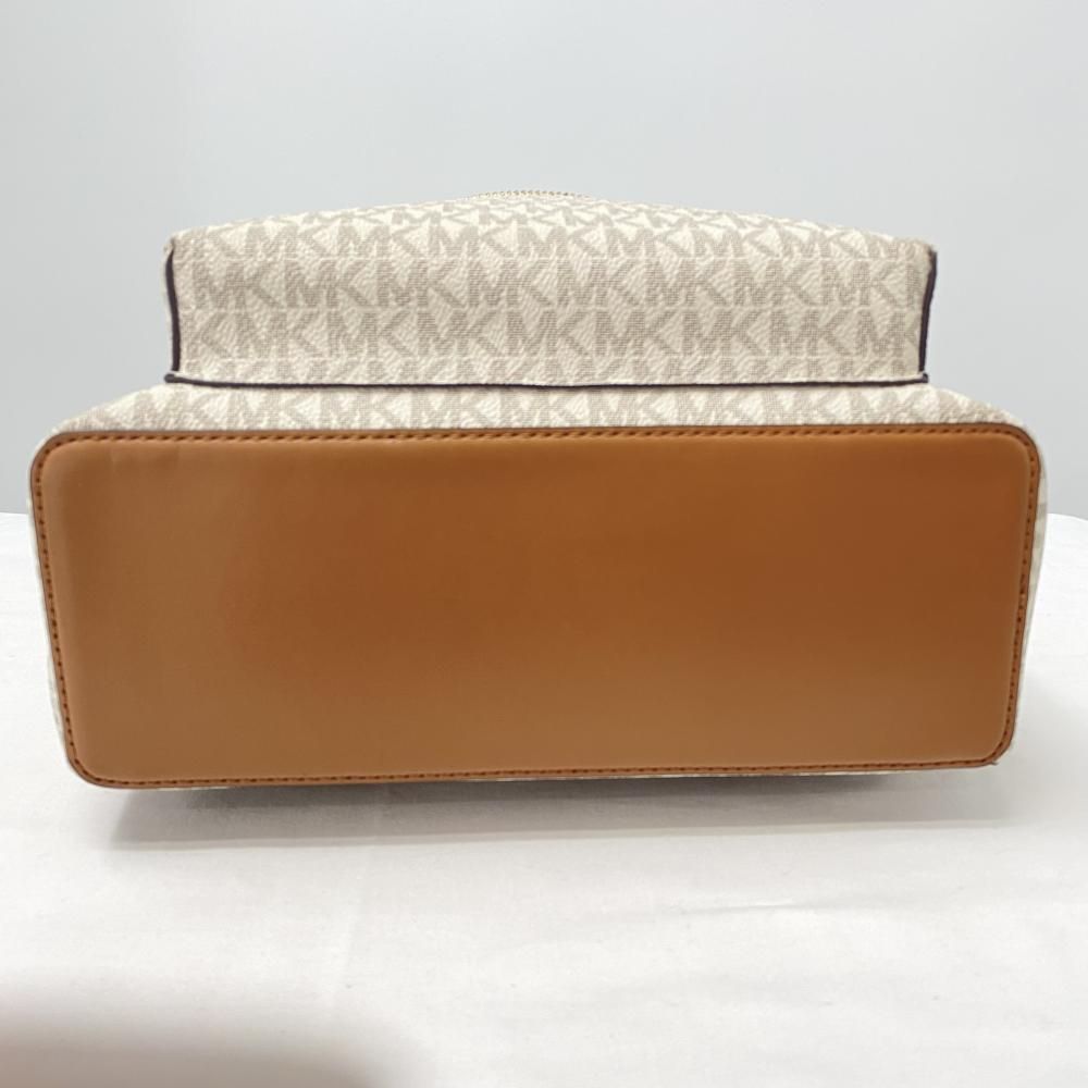 中古】MICHAEL KORS ロゴプリントリュック ホワイト ベージュ