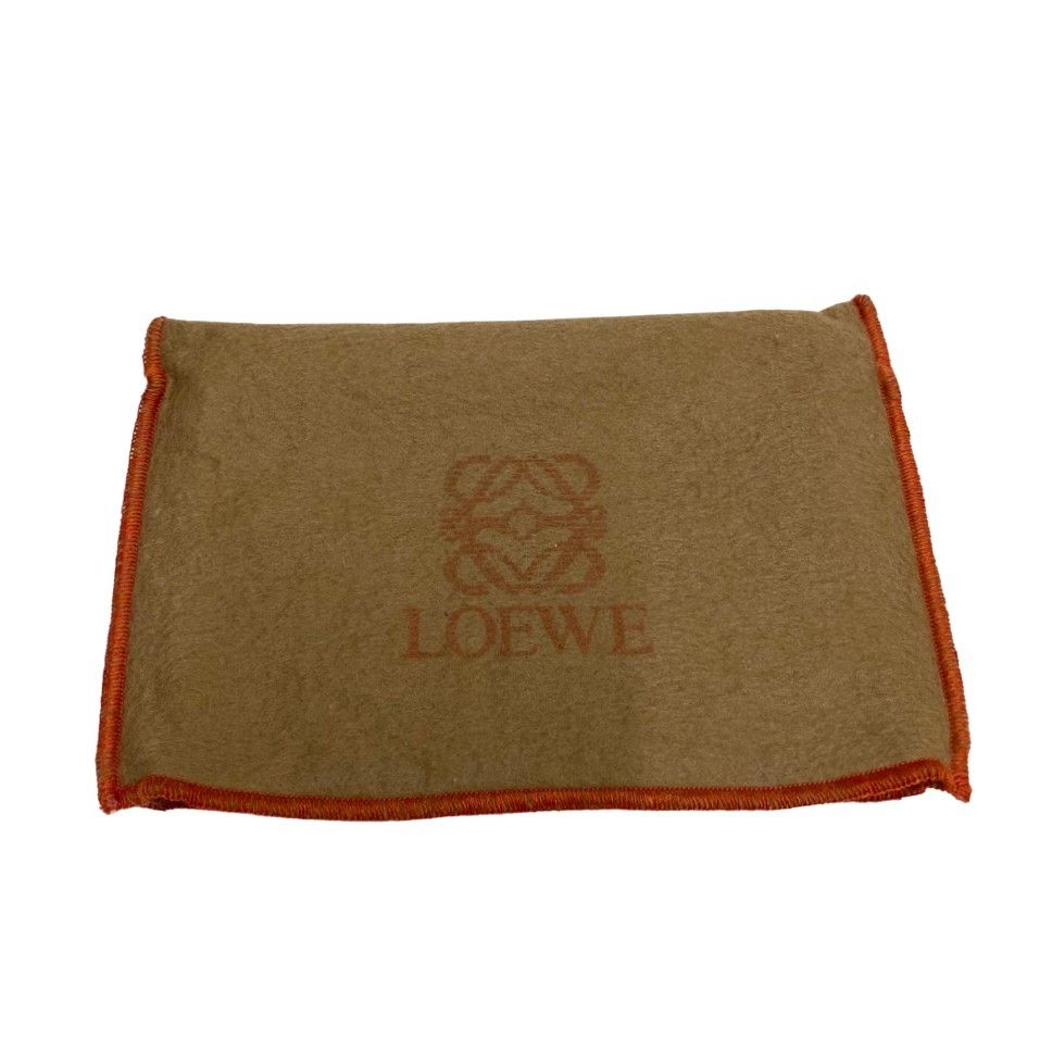 極 美品 袋付 LOEWE ロエベ アナグラム ロゴ レザー 本革 スエード がま口 二つ折り 財布 ミニ ウォレット ブラウン キャメル 26107