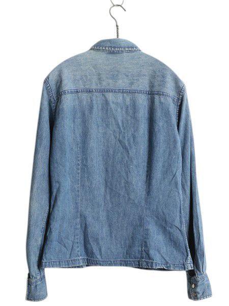 90s ラルフローレン デニム シャツ レディース M / オールド ポロ コットン 長袖シャツ ポニー無し ガチャポケ ショート丈 細身 無地 短丈 お得なクーポン配布中!】 90s ラルフローレン デニム シャツ