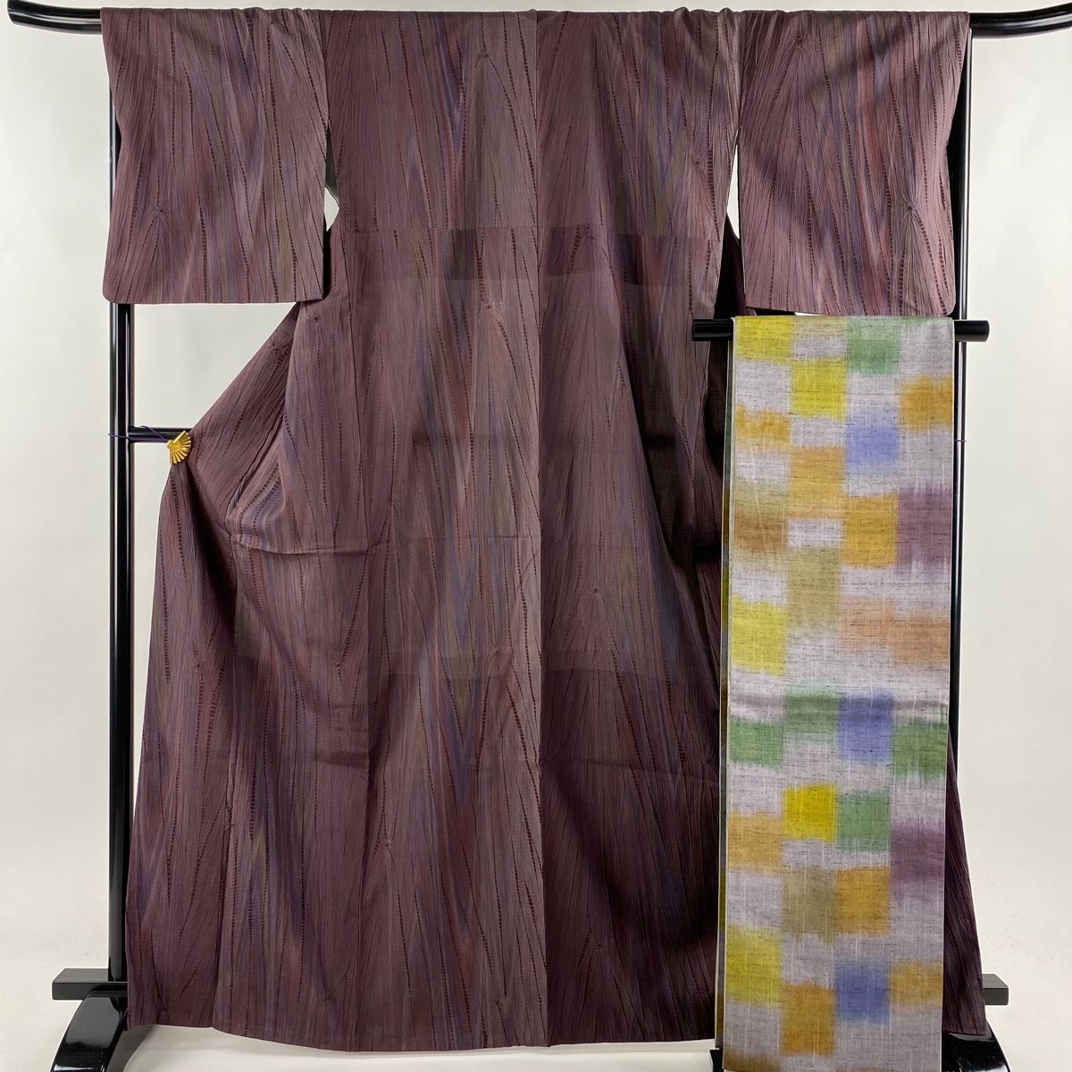 紬 身丈164.5cm 裄丈68cm L 袷 名古屋帯セット やまと 証紙 桜 亀甲絣  