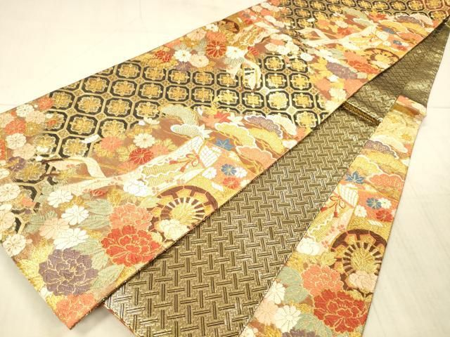 平和屋着物○佐賀錦 六通柄袋帯 唐織 御所車花松文 金糸 正絹 逸品