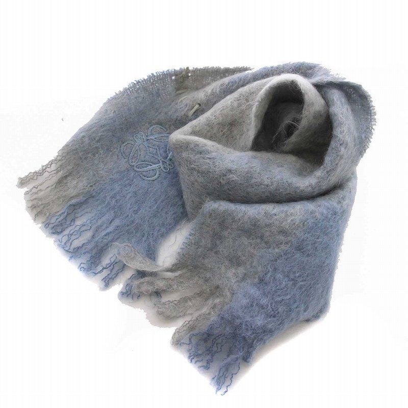 LOEWE アナグラム マフラー ブルー ロエベ LOEWE モヘア ウール アナグラム マフラー ストール 水色