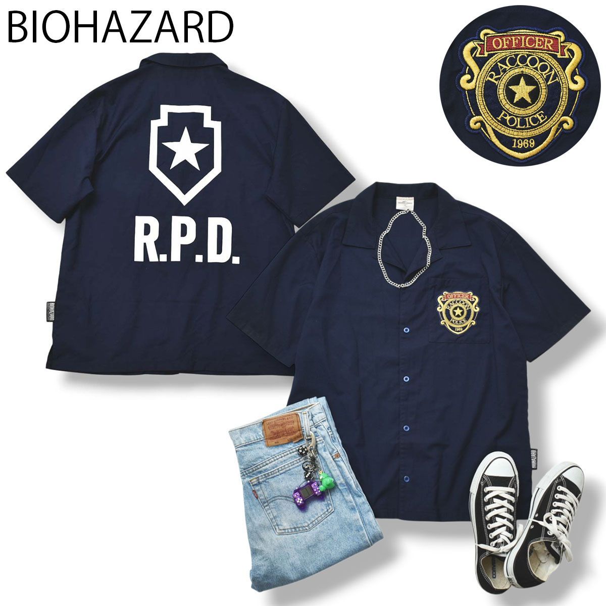 限定　バイオハザード　ユニバーサルスタジオジャパン　R.P.D　半袖シャツ 人気】ユニバーサルスタジオジャパン BIOHAZARD R.P.D. バイオ