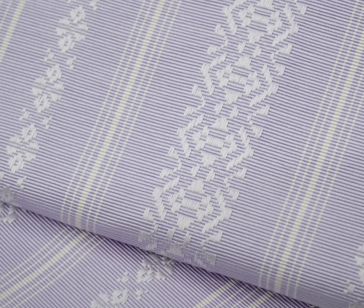 ラスト１本！新品 博多織 単衣半幅帯 浴衣帯 薄藤色 三本献上柄 帯端処理済 新品 博多織 【長尺】単衣半幅帯 浴衣帯 薄藤色 三本献上