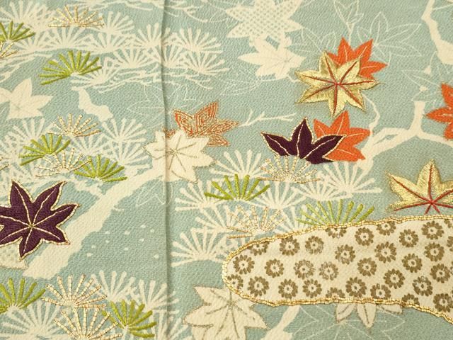 平和屋着物○訪問着 駒刺繍 霞松竹梅花文 金彩 鬼しぼ縮緬