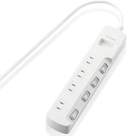 【在庫処分】エレコム 電源タップ 個別スイッチ 省エネ ほこり防止シャッター付き スイングプラグ 4個口 3m ホワイト T-E6A-2430WH