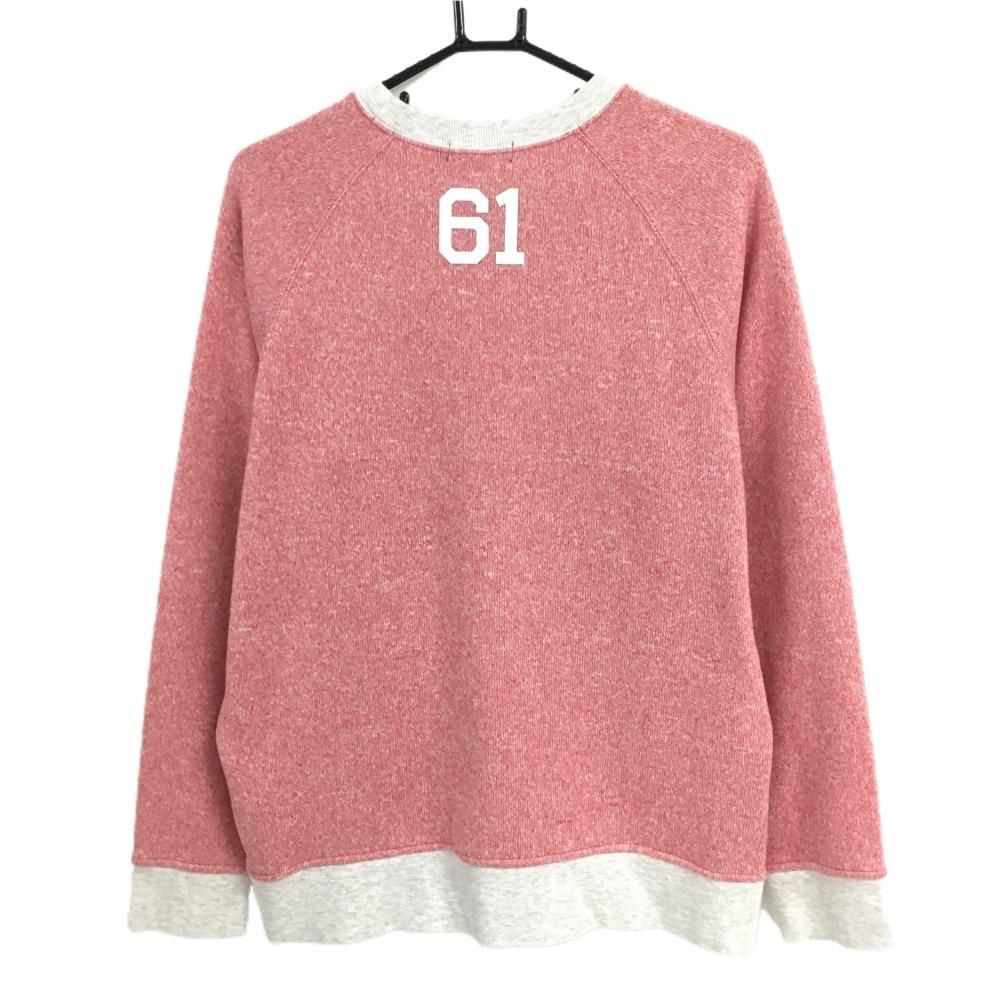 ラフアンドスウェル セーター 杢レッド×ライトグレー 裏起毛 ビッグロゴ メンズ L ゴルフウェア rough&swell