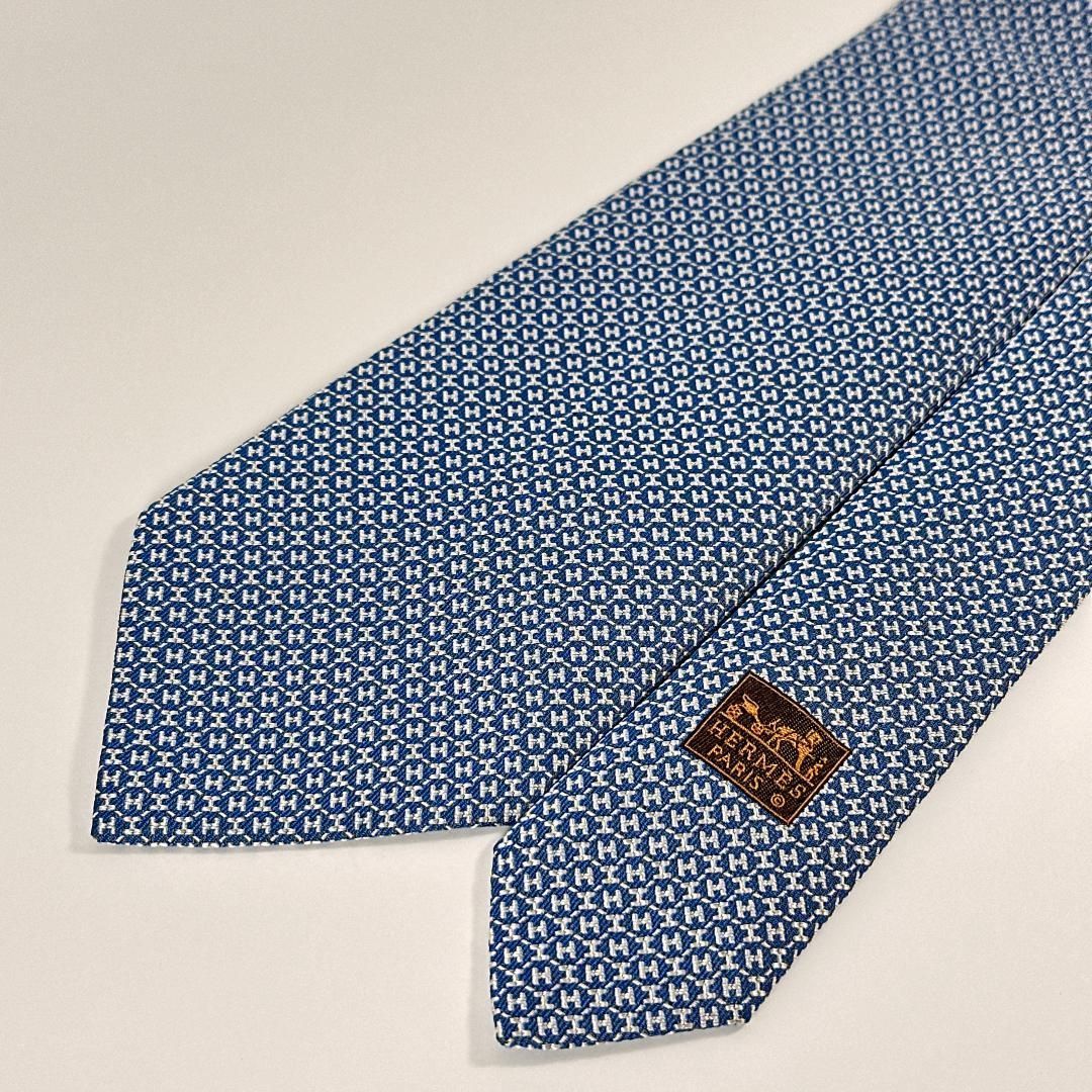 【美品✨】HERMES 水色Hロゴ ネクタイ ブルー HERMES エルメス ネクタイ Hロゴ ネクタイ FACONNEE H ブルー