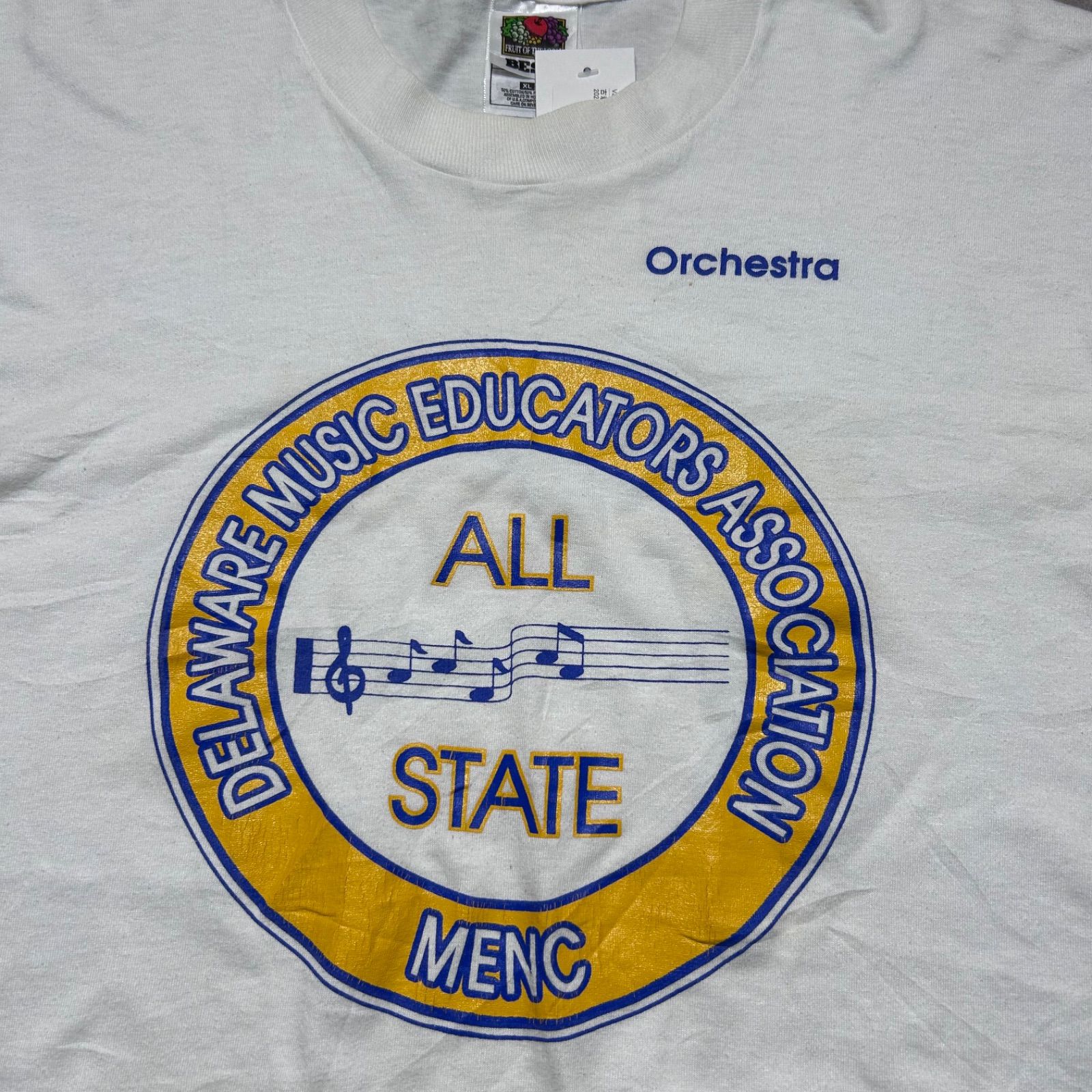 90's FRUIT OF THE LOOM 楽譜プリントTシャツ ホワイト 表記(L