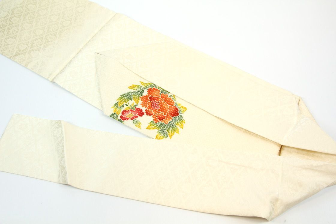 リサイクル】 名古屋帯 【未使用品】 本絞り 花丸文様 綸子地 染め帯