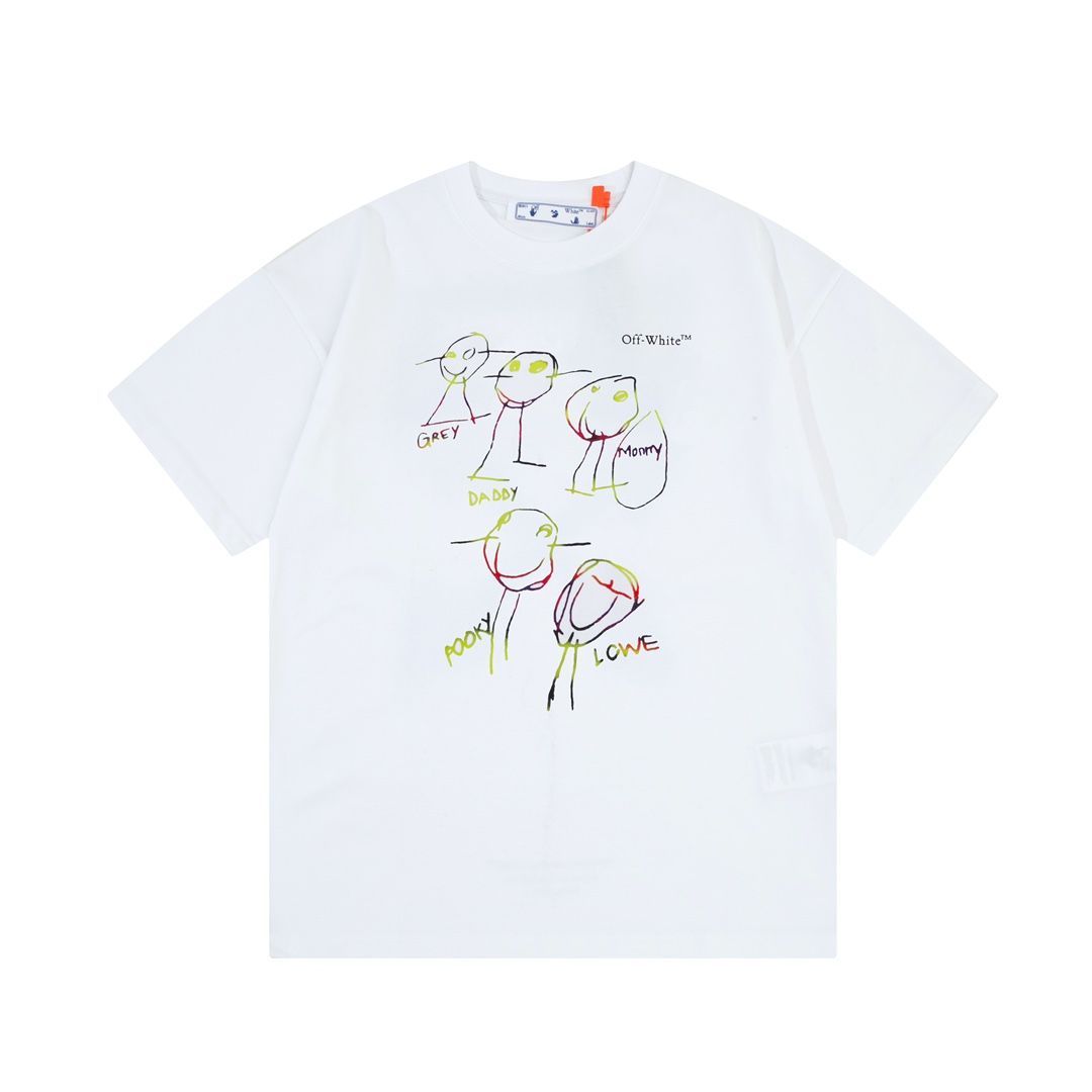 OFF-WHITE キャラクター曲線手描き文字大ロゴプリント半袖Tシャツ