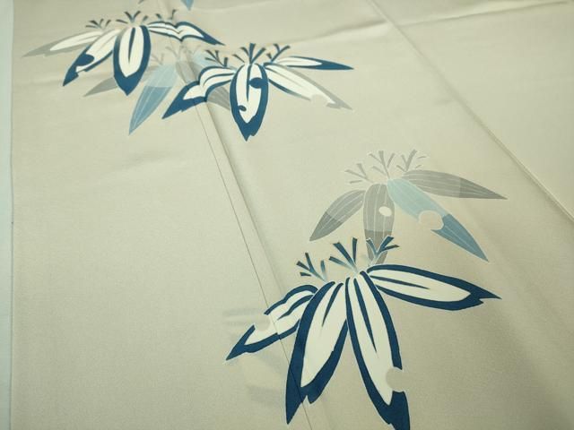 平和屋着物□極上 本加賀友禅作家 湯本エリ子 訪問着 笹の葉 象牙色地  