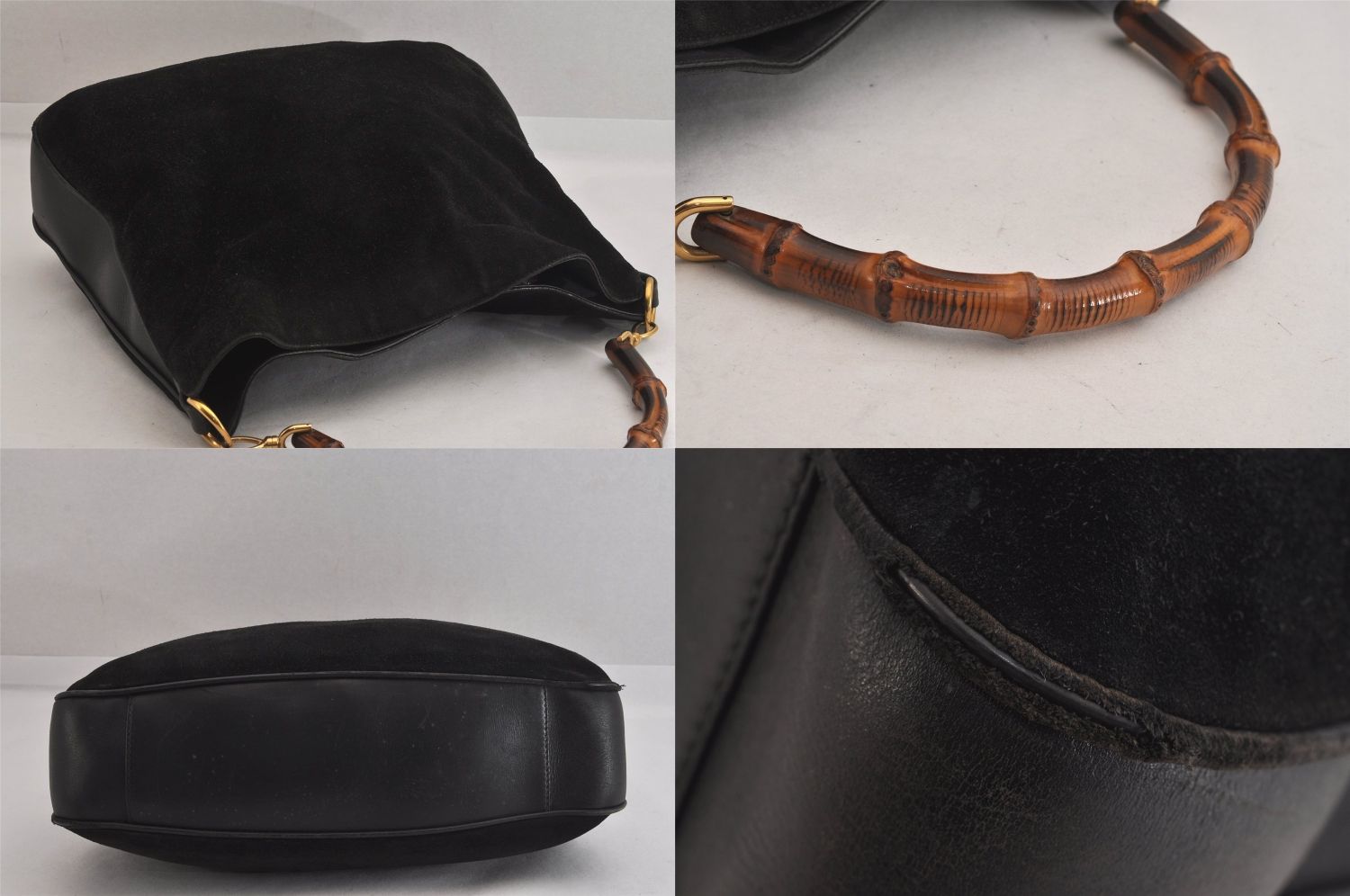 GUCCI 2way バンブー ハンドバッグ＆ショルダー スエード レザー 黒 GUCCI グッチ バンブー ヴィンテージ ショルダーハンドバッグ