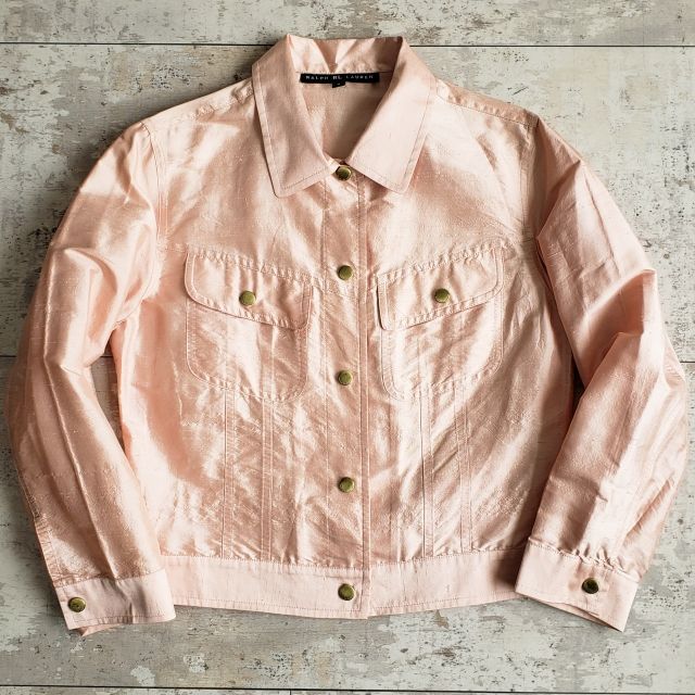 ラルフローレン RL シルクシャンタン シャツ ブルゾン 9号 ピンク系 シルク100％ 薄手 RALPH LAUREN