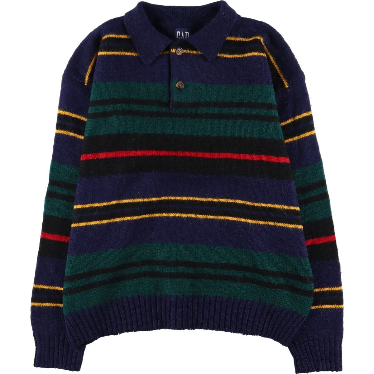 古着]GAP 長袖 ポロシャツ 太ボーダー マルチカラー 青 ネイビー 茶色