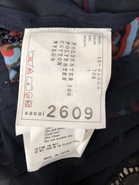 【中古】 sacai サカイ ノースリーブ プリーツ レース ベルト付 16-02609 ネイビー系 1 111432172 中古】 sacai サカイ ノースリーブ プリーツ レース ベルト付 16