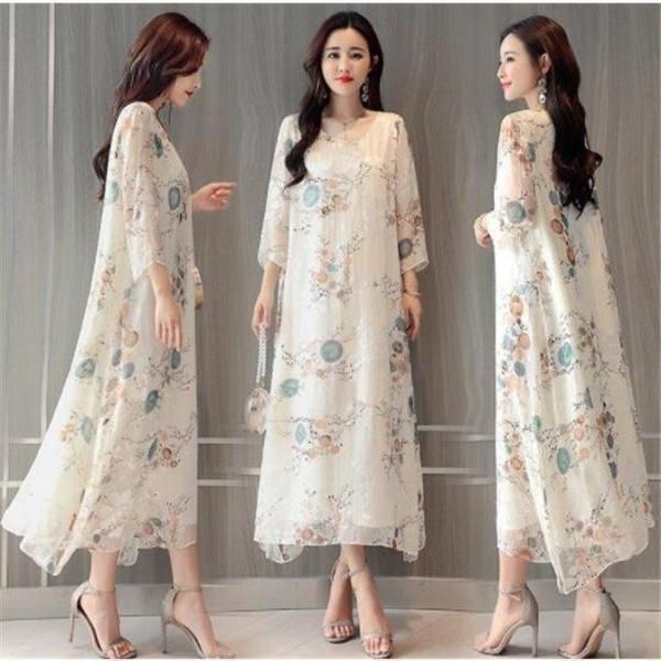 フォクシー Aラインフレアワンピースドレス スクエアネック ベージュ