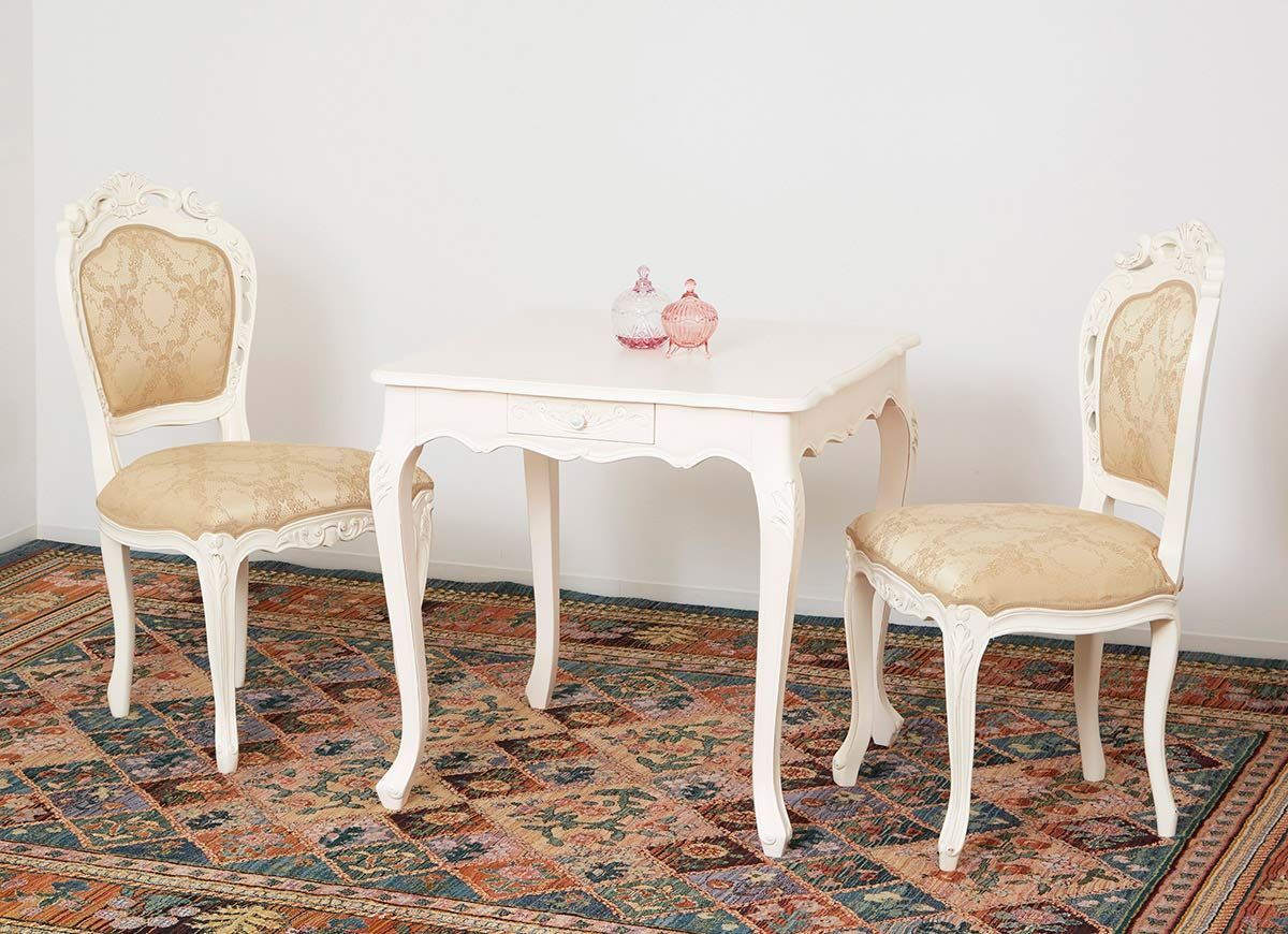 在庫処分 ホワイト ダイニングテーブル 幅75×奥行75×高さ73cm アンティーク クロシオ ロココ調 092347 USTAUSTRALIA_COM_AU
