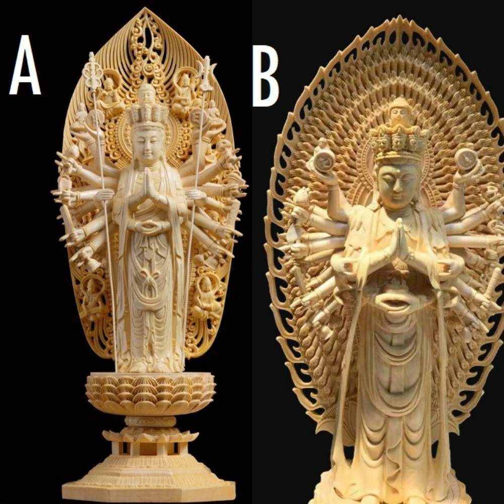 新品☆極上品 仏教美術 千手観音菩薩 精密彫刻 仏像 手彫り 木彫仏像