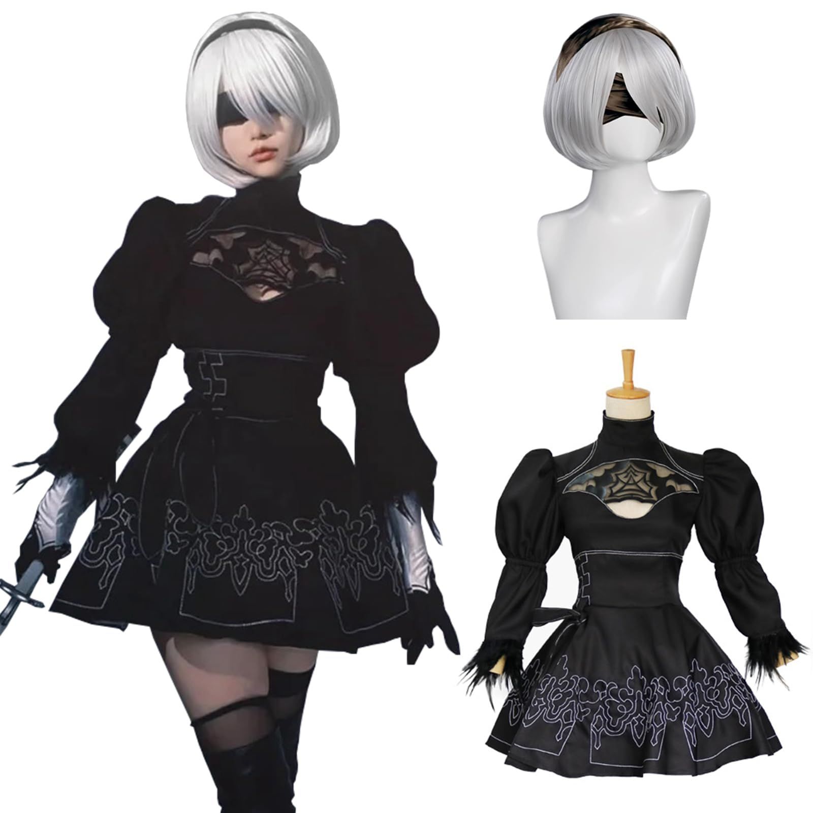 神併 ニーア コスプレ ウィッグ付き 2B 9S A2 コスプレ メイド服 ヨルハ二号B型 ヨルハ九号S型 ヨルハA型二号 コスプレ衣装 大人用 仮装 NieR Automata cosplay