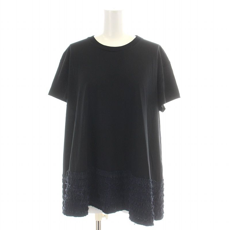 ステラマッカートニー STELLA McCARTNEY Tシャツ カットソー 半袖 クルーネック 切替 フリル ギャザー 40 M 黒 ブラック 紺  ネイビー /NW21 - メルカリ