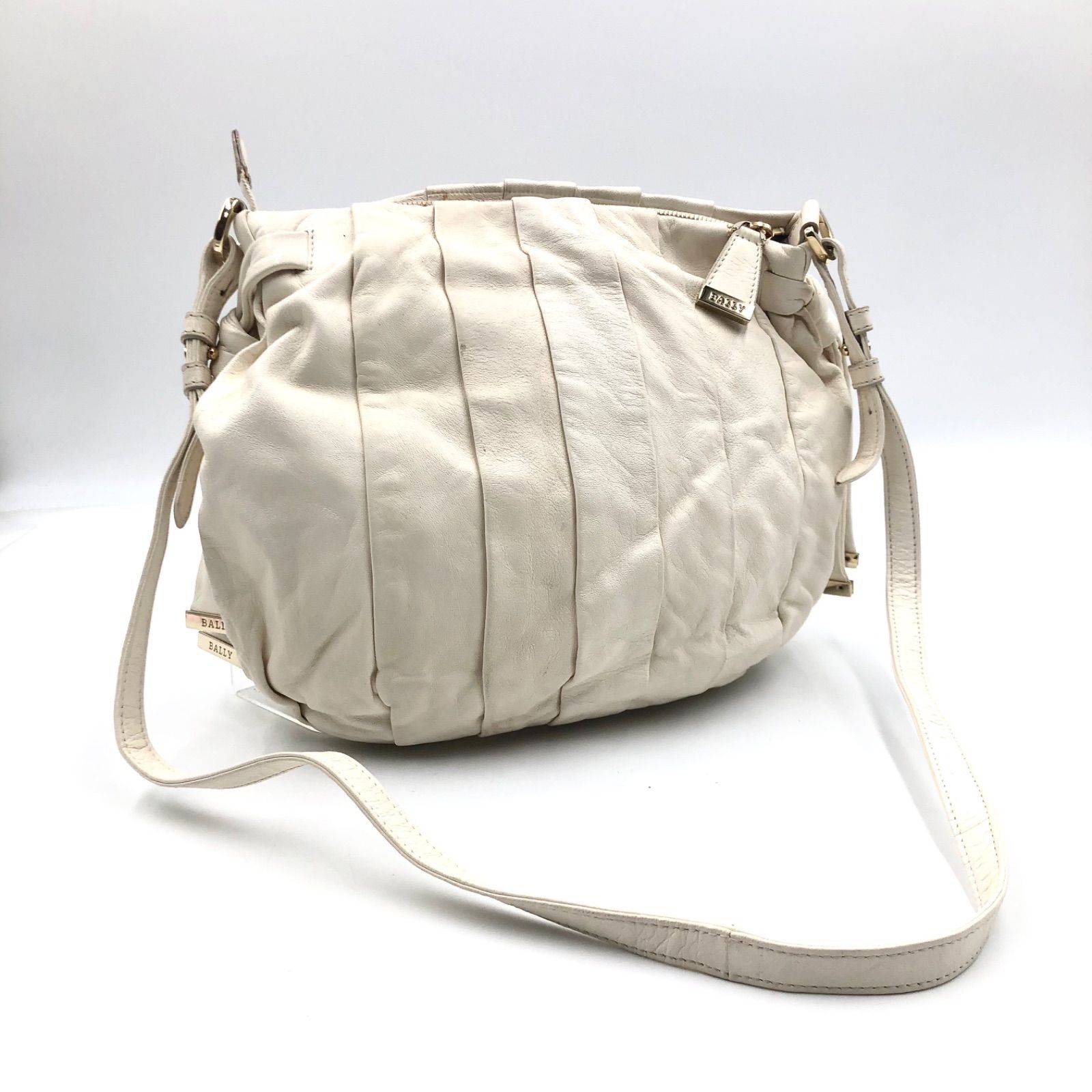 BALLY ショルダー(ホワイト) BALLY ショルダーバッグ 編み込み レザー 