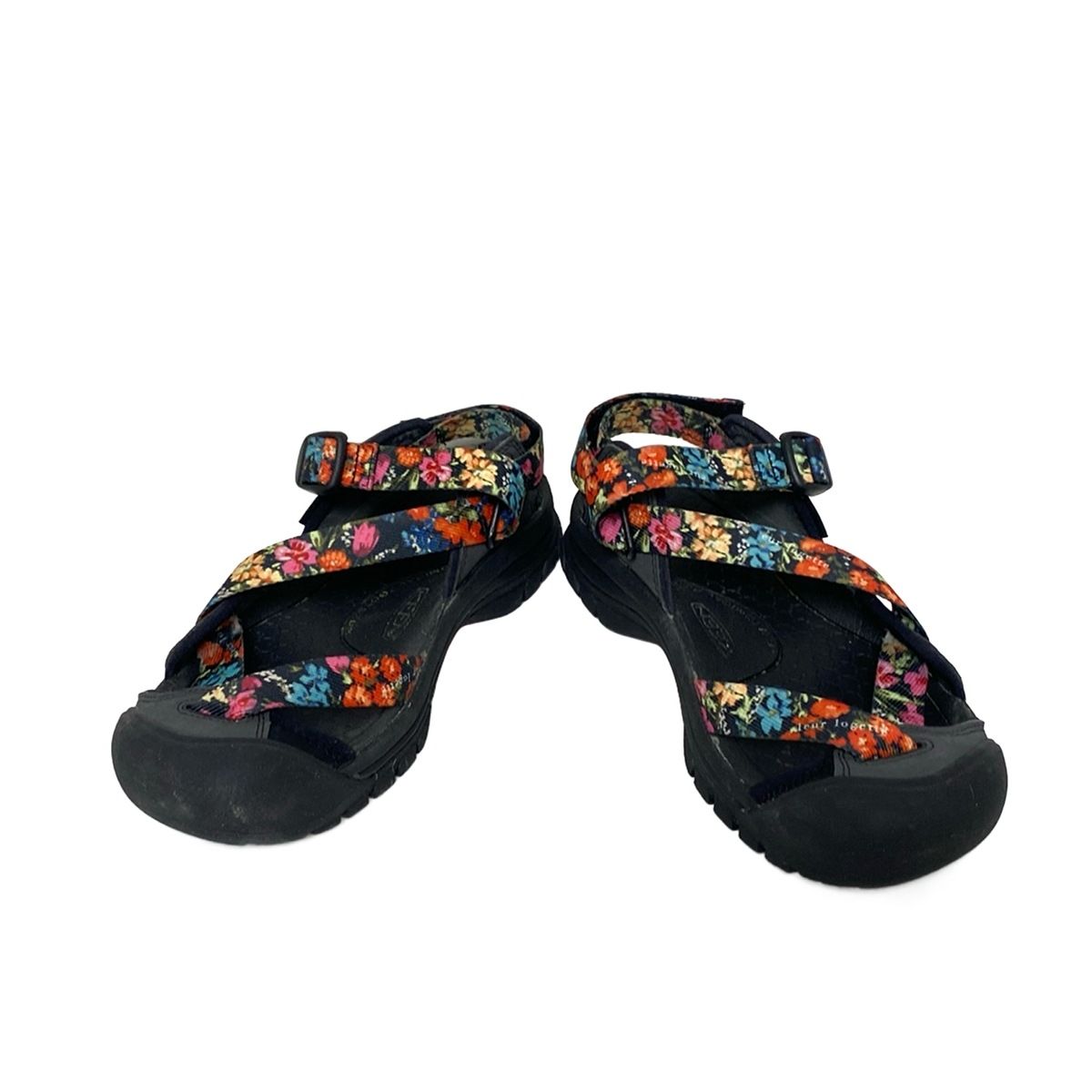 KEEN キーン サンダル 24 レディース - 黒×オレンジ×マルチ 花柄