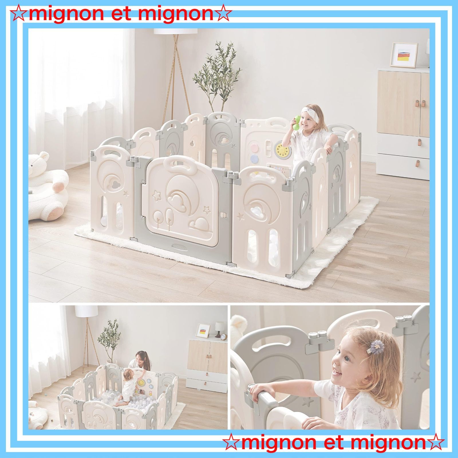 ドア付き 組立簡単 おもちゃパネル 赤ちゃん 高さ62cm さく ゲート 折りたたみ キッズランド ベビーサークル プレイヤード ベビーフェンス Castle プレゼント Cloud 出産祝い グレー＆ホワイト Fortella 14枚セット USTAUSTRALIA_COM_AU