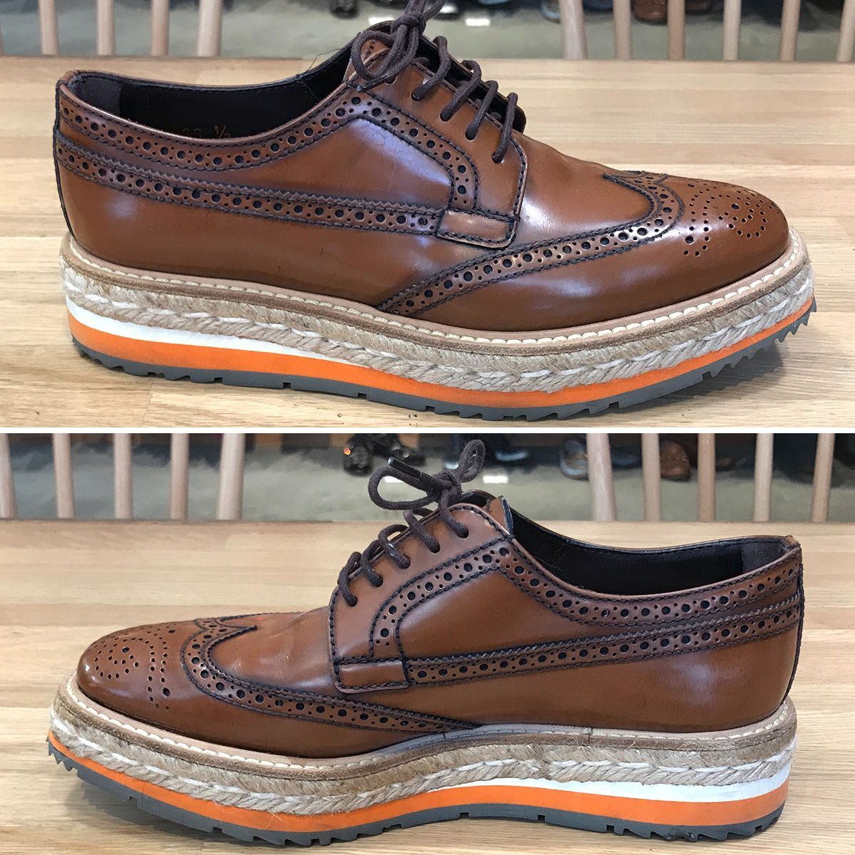 PRADA プラダ エスパドリーユ ウイングチップ レースアップシューズ 