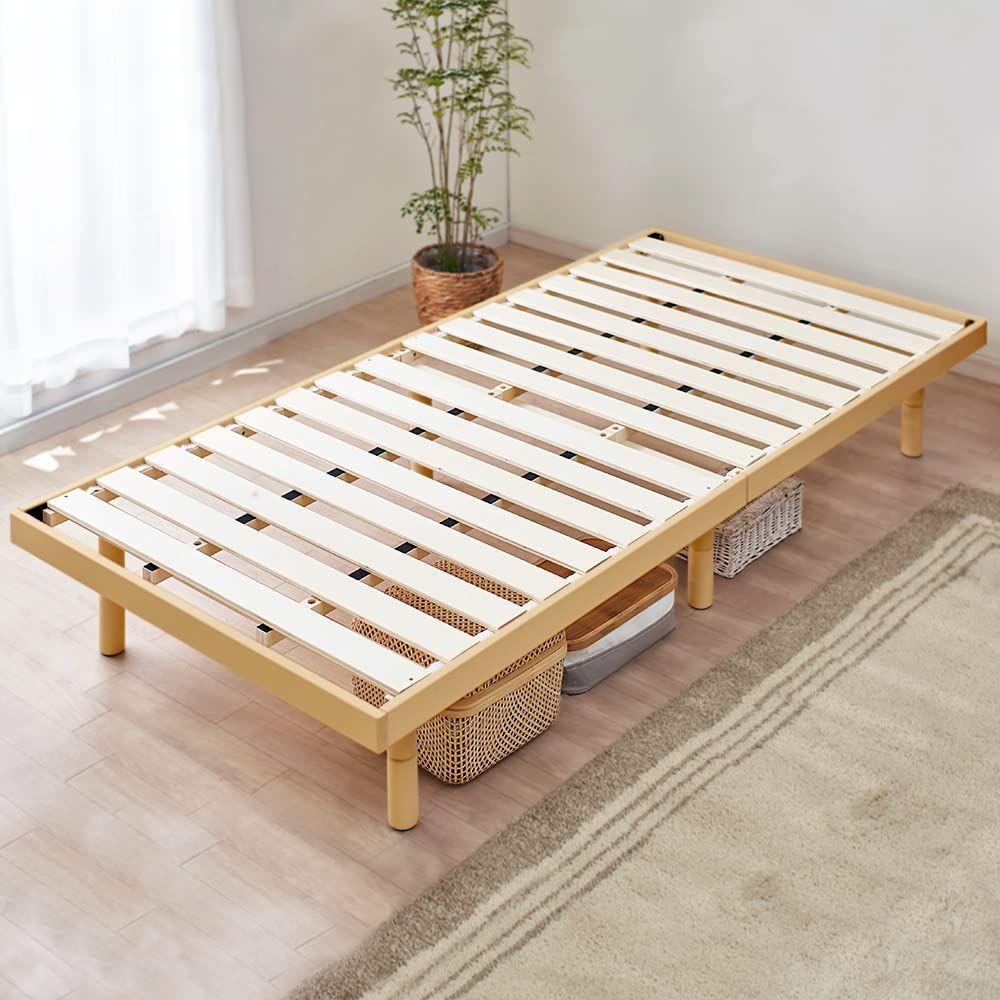 ナチュラル すのこベッド 天然木 耐荷重約200kg 幅約120×長さ約200cm×高さ約6 30㎝ 高さ調整 3段階 セミダブル ベッドフレーム ベッド アイリスプラザ