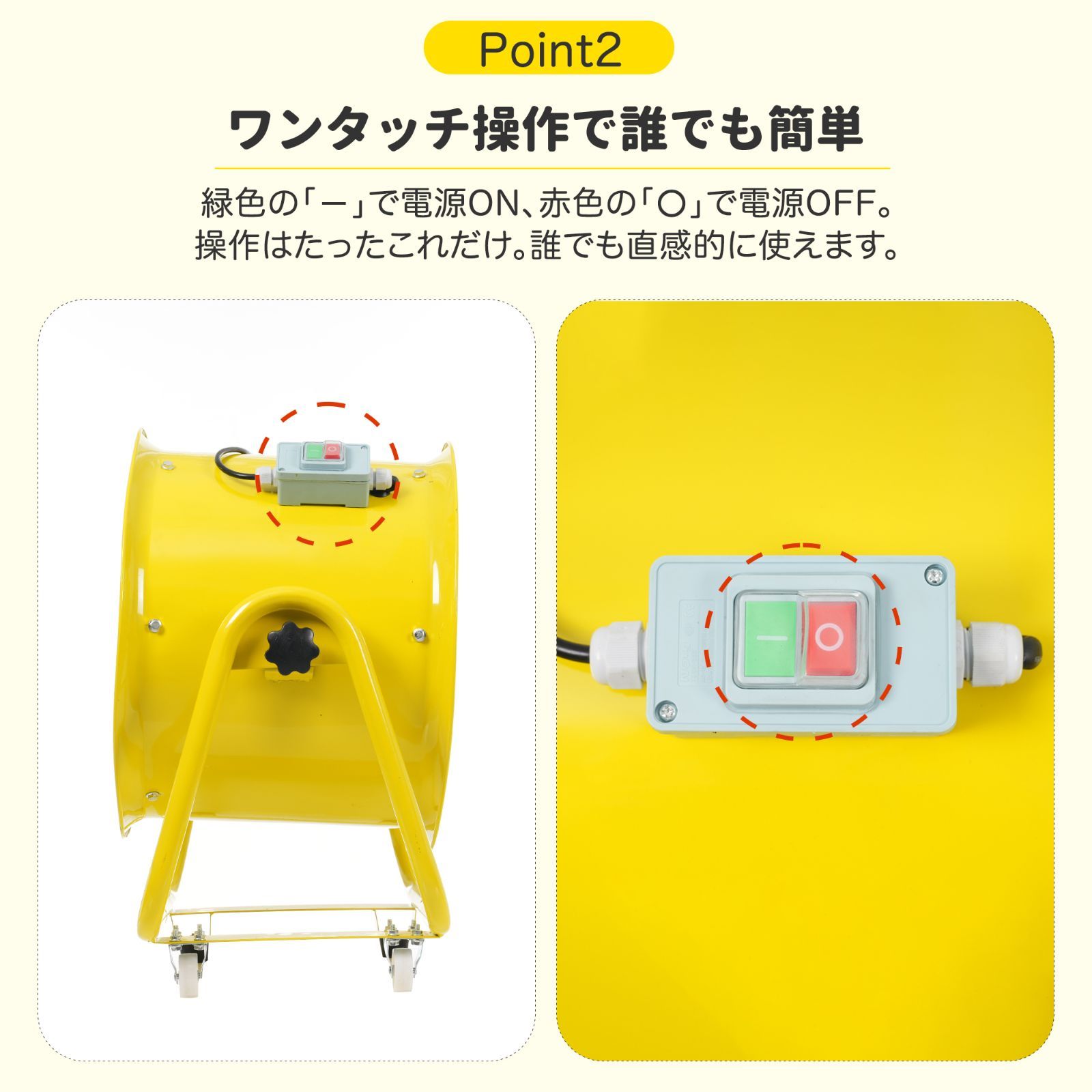12インチ】送風機 排気シャフトホース付き 風量3000m³/h 送排気口径 