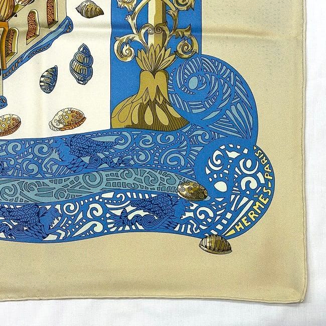 エルメス スカーフ カレ 90 ベージュ ブルー アトランティス大陸