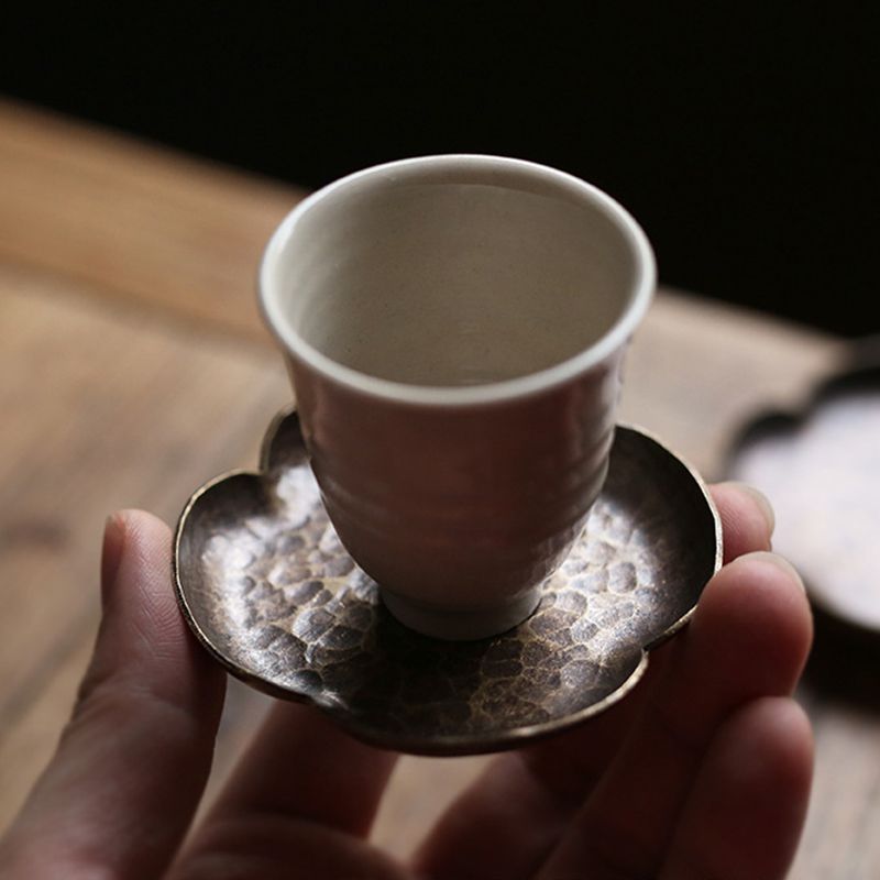 茶こぼし 銅製 花模様　茶托1枚付き 銅製 茶托 3点セット （ハナカイドウ花型） - メルカリ
