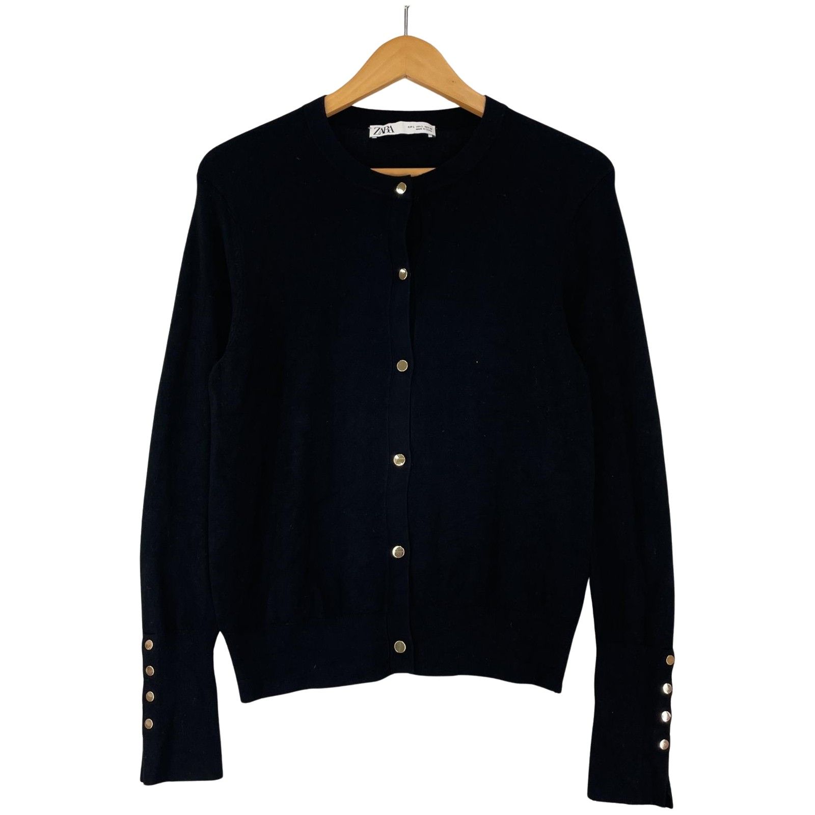 ZARA ザラ 金ボタン クルーネックカーディガン sizeEUR L/ブラック 