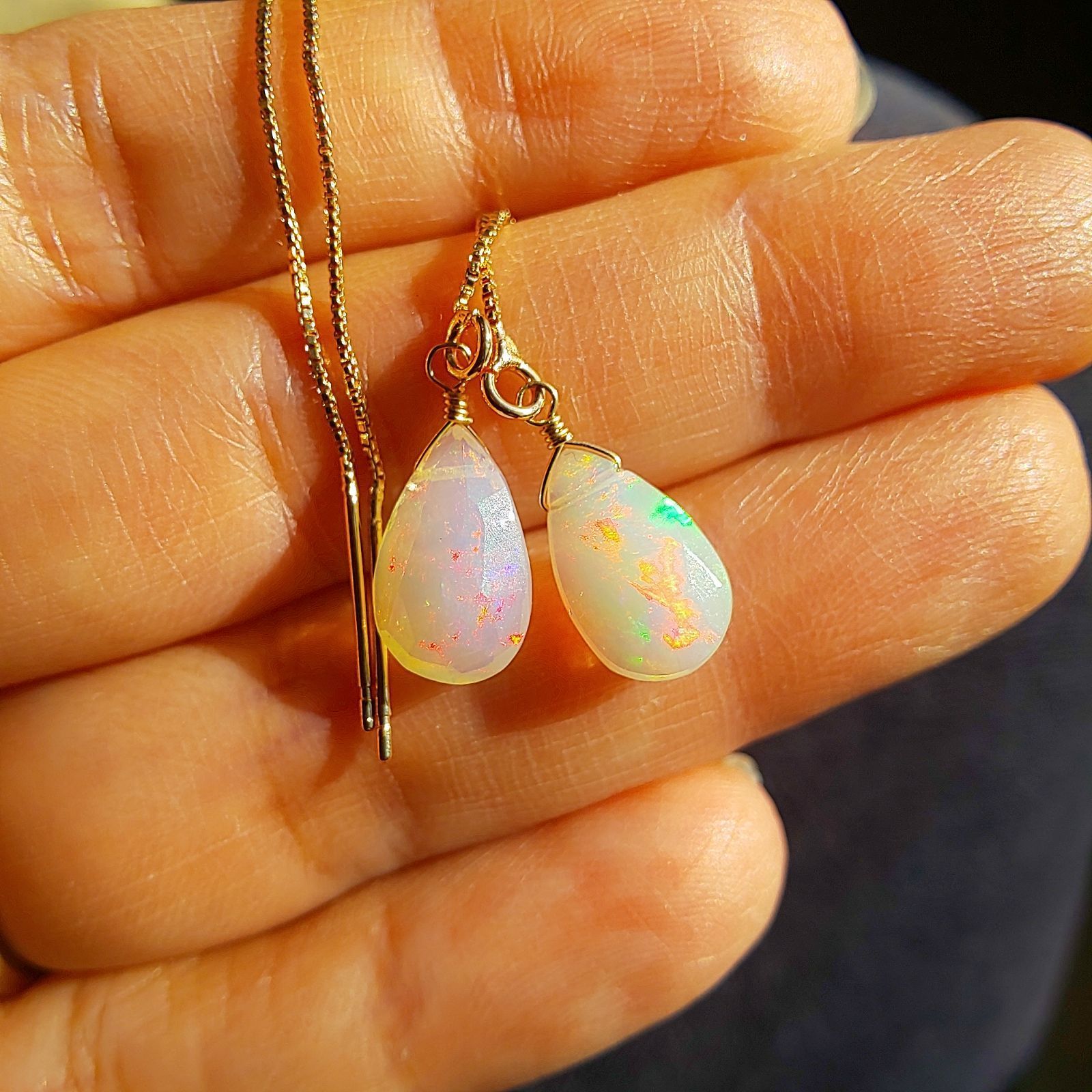 エチオピア産プレシャスオパールのシャンデリアピアス5連 14kgf オパールのシャンデリアピアス