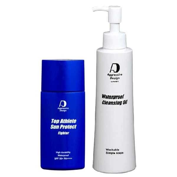 アグレッシブデザイン セット トップアスリート サンプロテクト ファイター 62g＆ウォータープルーフクレンジング200ml