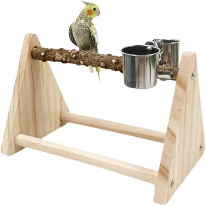 Anychien インコ 止まり 木 鳥 餌 入れ 付き 遊び場 おもちゃ