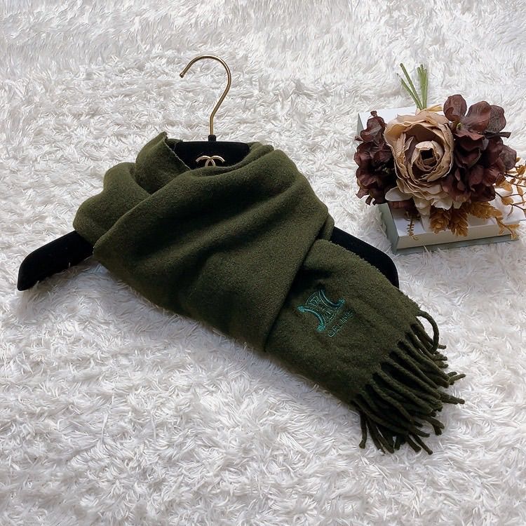 CELINE セリーヌ マフラー トリオンフ マカダム カシミヤ100% カーキ