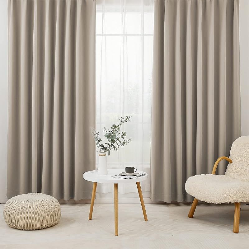 Hansleep カーテン 1級遮光 4枚セット 幅100cm丈150cm カーキ 断熱 防寒 防音 省エネ 厚手 無地 おしゃれ 洗える リビング用 (カーテン2枚・レース2枚) 1