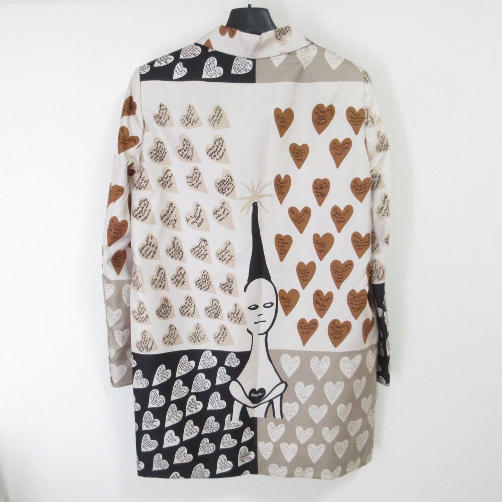 Max Mara マックスマーラ ハートプリント シルク テーラードジャケット 44サイズ ベージュ レディース 古着