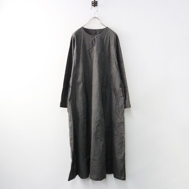 人気アイテム ネストローブ nest Robe UpcycleLino スキッパー 天然染めワンピース F 濃グレー|墨染め チュニック 2400014430479