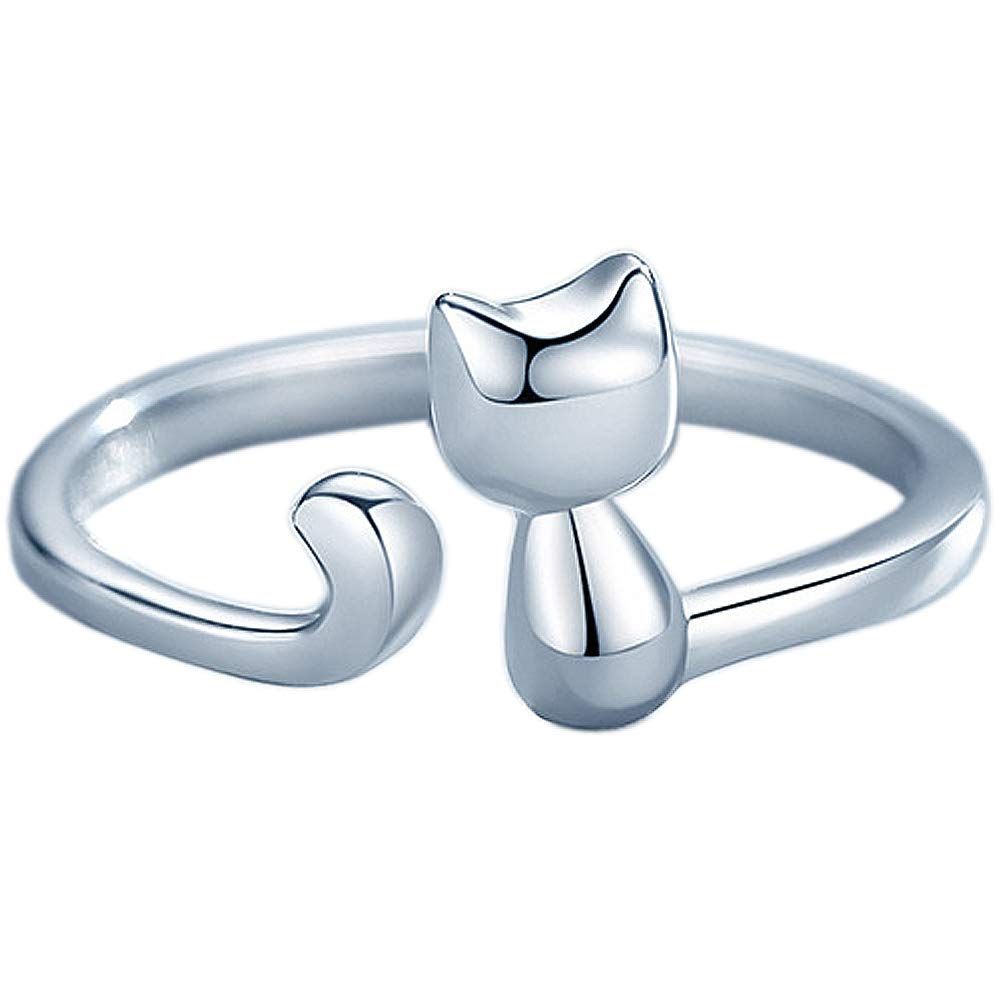 サイズ調節 フリーサイズ シルバー925 ネコ SV 925 猫の指輪 銀 フォークリング オープンリング ピンキーリング ファランジリング 甲丸型リング キャットリング プレゼント プレゼントに スターリングシルバー ギフトボッ